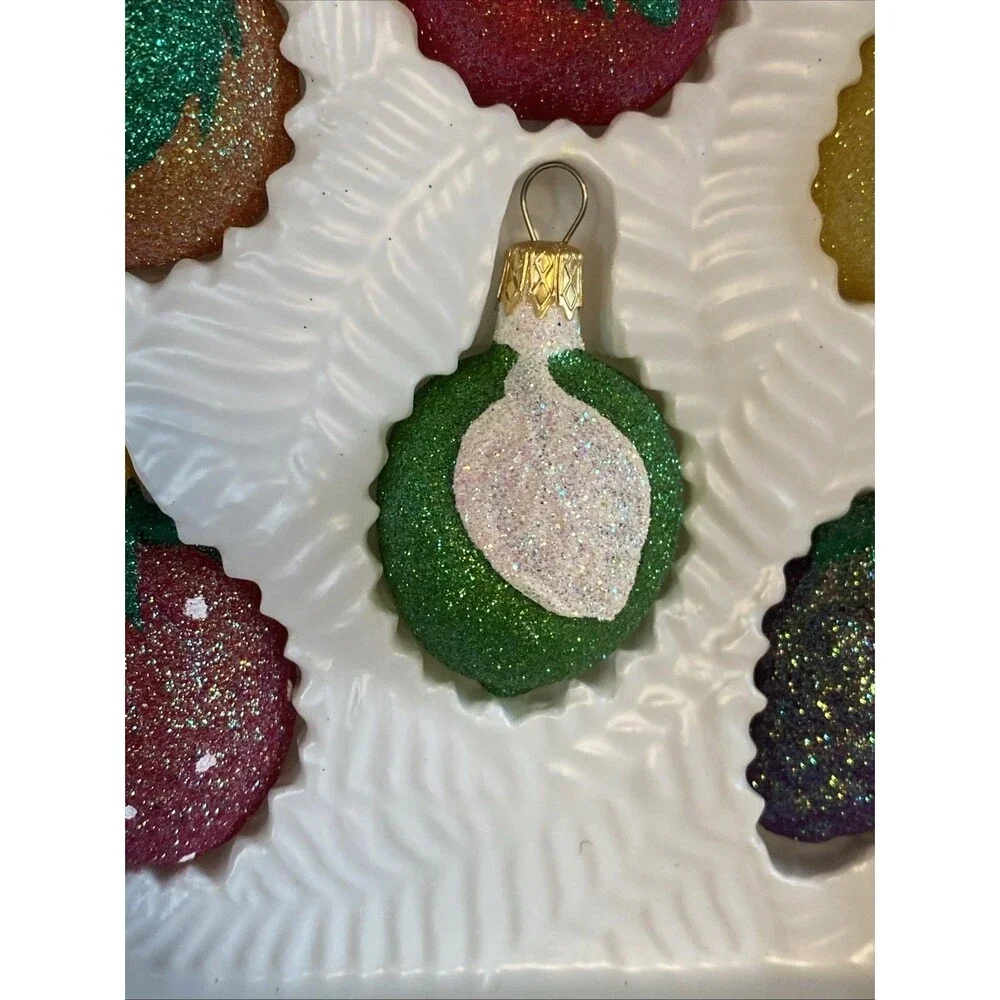 Vintage Christmas Glass Fruit Ornament Set of 6 Glittered 2002 Target Pear Apple